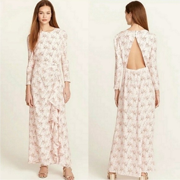 NWT J. Crew Collection Pink Freesia Floral Silk Maxi Dress Open Back, Size 12 - Picture 1 of 14